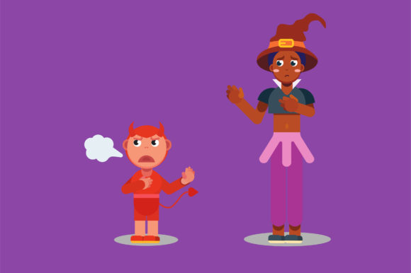 A Witch and a Devil - Halloween Costume: Graphics & Illustrations
