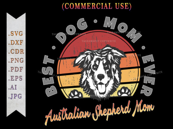 Australian Shepherd Mom Retro Sunset SVG Graphics