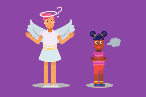 Characters of a Little Girl and an Angel Graphics & Illustrations