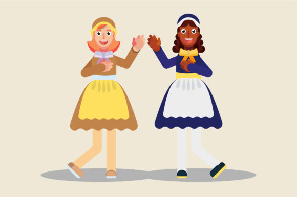 Characters of Farm Girls: Thanksgiving Graphics & Illustrations