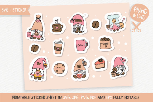 Coffee Gnome Sticker SVG: Graphics & Illustrations for Crafters