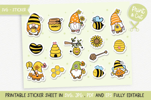 Happy Bee Gnome Sticker SVG: Graphics for Creative Brands