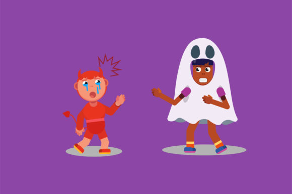 Kids Wearing Halloween Costume Graphics & Illustrations