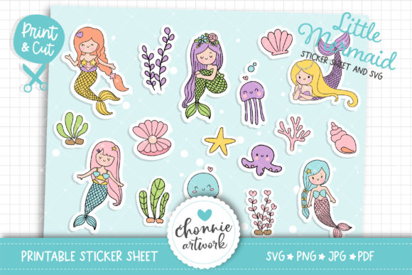 Little Mermaid Sticker SVG, Mermaid PNG