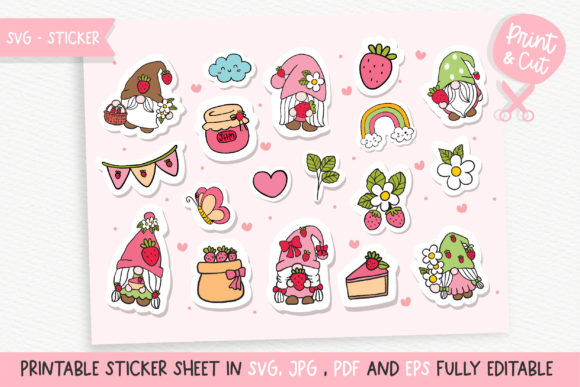 Strawberry Gnome Sticker SVG: Graphics for Creative Sellers