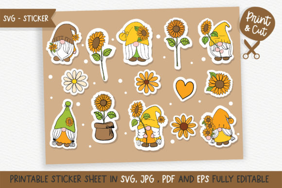 Sunflower Gnome Sticker SVG: Graphics for Creative Projects
