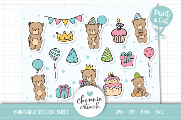 Teddy Bear Birthday Party Sticker SVG: Graphics for Playful Branding