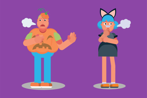 Teens Wearing Halloween Costume Graphics and Illustrations